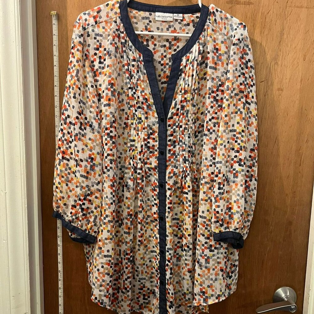 Size 3X - Liz Claiborne - 3/4 Sleeve Semi Sheer Button-Down Blouse